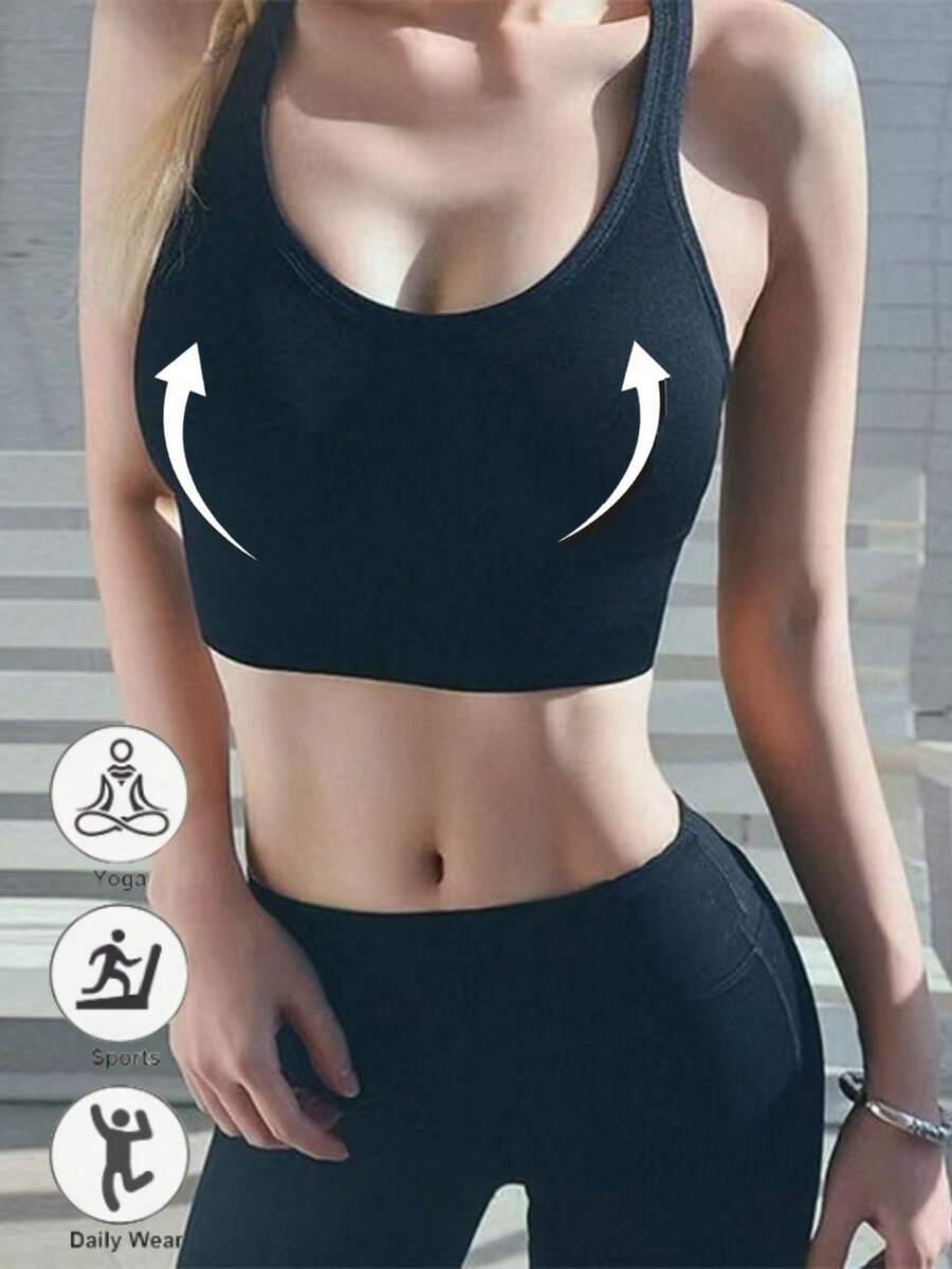 Reggiseno sportivo stile basic, reggiseno sportivo con assorbimento degli urti e sollevamento senza fili, reggiseno sportivo da donna