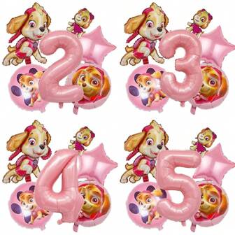 Paw Patrol Paw Patrol Skye 粉色风格铝箔数字气球生日派对装饰品，生日快乐气球组合非常适合生日成人礼物派对墙壁装饰气球套装