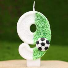 Creative Hot-Selling 0-9 Numeric & Letter DIY Birthday Cake Candle, Handmade Party Festival Decoration Candle, White & Green Bicolor, Colorful Glitter Football Field Design, For Birthdays, Celebrations, Photo Props, 1 Pc