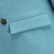 The Latest Men's Solid Color Suit Two-Piece Set With Lapel Collar And Double Breasted Buttons For Four Seasons, Men's Business Suit, Formal Business Casual Wedding Dress - 淺藍色 - 查看 4