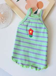 1pc Rainbow Striped Sleeveless Pet Vest For Cats & Small Dogs, Lightweight & Breathable Polyester Fabric, Suitable For Summer, With Embroidered Pattern