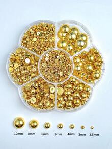 1盒装 Abs 金色珍珠指甲饰 Y2K 风格半圆形珍珠 3D 美甲配件 DIY 美甲用品指甲美甲宝石