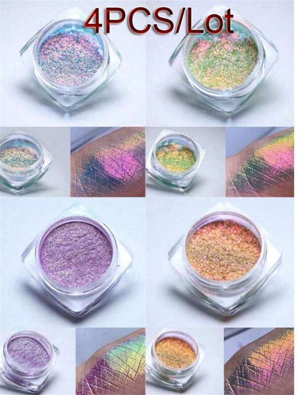 4pcs/1pc Y2K Polarized Nail Powder, Hypoallergenic Chameleon Glitter Powder For Nail Art, Aurora Neon Holographic Flakes, Multi-Use Decorative Sparkle Dust