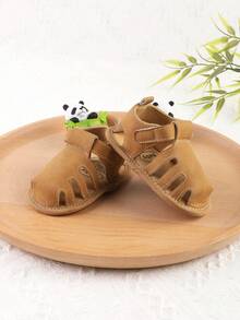 1 Pair Breathable Solid Color Hook-And-Loop Design Toddler Boy Sandals & Slippers, Suitable For 0-1 Year Old Infant Boys Learning To Walk, Spring/Summer/Autumn