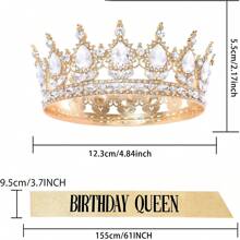 Kit de fiesta de cumpleaños con rhinestones, corona de oro tipo tiara, faja de "Reina de Cumpleaños" para mujeres, accesorios para el cabello de feliz cumpleaños, regalos para baile de promoción, decoraciones