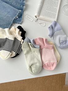 5 Pairs Women's Anti-Slip Ankle Socks, Striped Crew Socks, Suitable For All Seasons, Gym Socks For Women,Random Colors - Multicolor - View 4