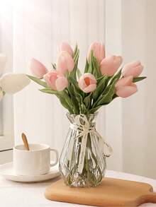 1 个玻璃花瓶，简约透明花瓶，用于插花、干花、鲜花均可使用，家居装饰花瓶，桌面装饰，适用于客厅、卧室、餐厅、花园、露台、花店、甜品店、咖啡厅等，生日礼物、节日礼物、母亲节返校房间装饰学校用品厨房装饰