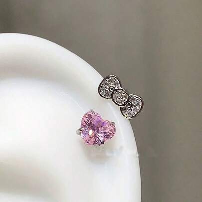 Cute Bow Love Titanium Steel Allergy-Proof Horseshoe Ring Ring Piercing Piercing Bone Nails Delicate Artificial Zirconia Earrings Y2K Punkgoth Jewelry Fashion Girl Piece