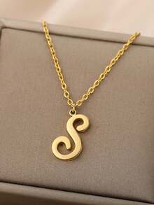 1pc European And American Style Simple Fashion Stainless Steel 26 Letters Pendant Necklace, Unisex