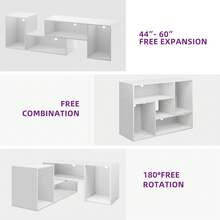 Modern Double L Shaped TV Stand Entertainment Center With LED Lights For 65/70/75 Inch TV, Deformable TV Consoles With Open Storage For Living Room, White - White - View 6