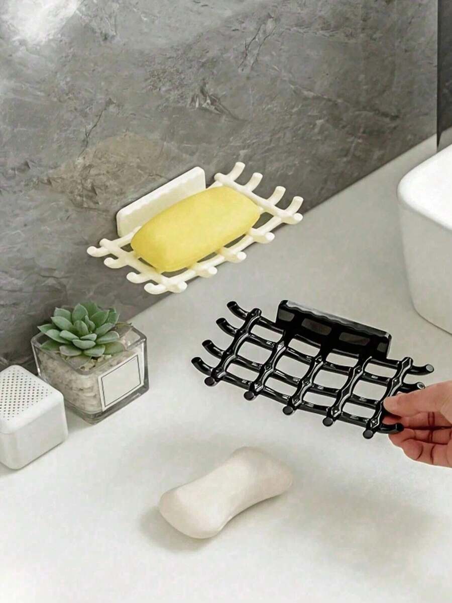 2 件壁挂式格子皂盒，无需钻孔，浴室皂盒沥水收纳架，浴室配件家居浴室装饰秋季装饰返校季 - 彩色 - 查看 1