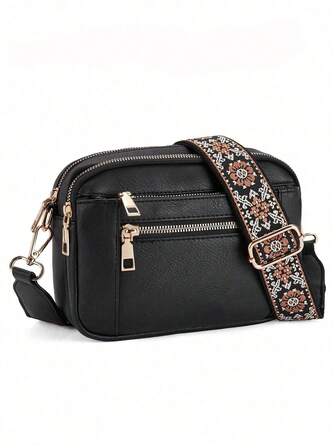 女士时尚纯色简约方形包，可调节肩带，多功能拉链斜挎包，欧美配色，防水防盗，多口袋多层设计，4个卡槽，便携实用，适合外出、约会、购物等场合。