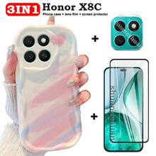 3 件套荣耀 X8C 手机壳 + 钢化玻璃屏幕保护膜 + 磨砂膜 + 奶油色心形图案手机壳 + 相机镜头膜，适用于荣耀 X8C - Honor X8C - 查看 5