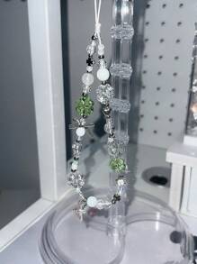 2pcs/Set DIY 5-Leaf Clover Beaded Lanyard Keychain, Lucky Charm Phone Strap Pendant, Gift For Women & Students