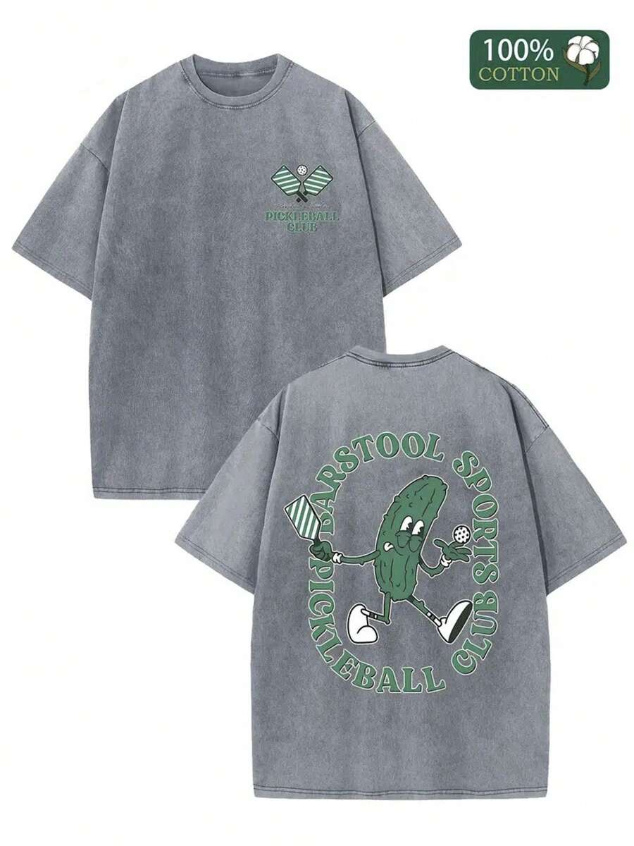 230G Double-Sided Washed, Bar Table Tennis Club Printed T-Shirt, High-Quality Wax Printed Cotton Retro Fashion Brand T-Shirt, Suitable For Summer T-Shirt With A Certain Thickness, Holiday Gift - Màu xám đen - Xem 1