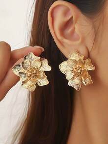 1 对时尚花瓣对称色块绿色和橙色耳环，带水钻装饰，情人节、妈妈、母亲、母亲节、礼物 - 耳環 - 查看 3