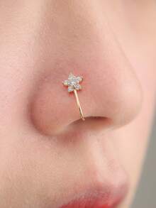 1个迷你花朵鼻夹，镶嵌闪亮仿锆石，简约风格鼻饰，情人节配饰 - 金黃色 - 查看 5