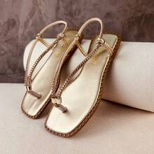 Amizzara Women's Flat Slippers With Adjustable Shiny Rhinestones For Everyday Comfort - Gold - View 6