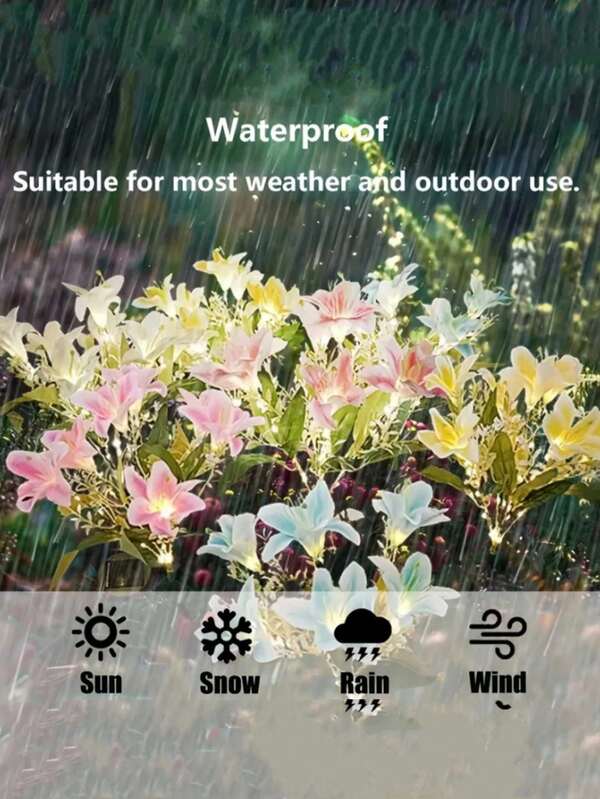 Luzes de jardim LED com energia solar Lily, 1 peça - 7, iluminação decorativa para caminhos externos, flores para decoração de casamento, lâmpadas solares elegantes, flores rosa, amarelas e brancas realistas, para uso externo, ótimas para festas de aniversário, presentes para o Dia dos Namorados e decoração de jardim