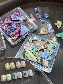 不对称天然鲍鱼壳片配件，超薄彩虹色贝壳碎片，美甲装饰，适用于美甲沙龙和个人使用，美甲用品，指甲，指甲饰物，指甲宝石 - 彩色 - 查看 1