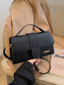 Women Fashion Versatile Simple Flap PU Tote Handbag - Black - View 1