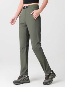 Pantalon cargo outdoor femme, pantalon de randonnée tactique léger avec 4 poches à fermeture éclair, convient pour les activités outdoor, la pêche, le camping, y compris la ceinture, vert