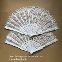 1/2pcs Elegant Retro Chinese Style Black & White Lace Folding Hand Fan, Hanfu/Cheongsam Accessories, Retro Tassel Photography Props For Party & Ball, Perfect For Summer Fan (Without Tassel At Bottom) - Multicolor - View 9