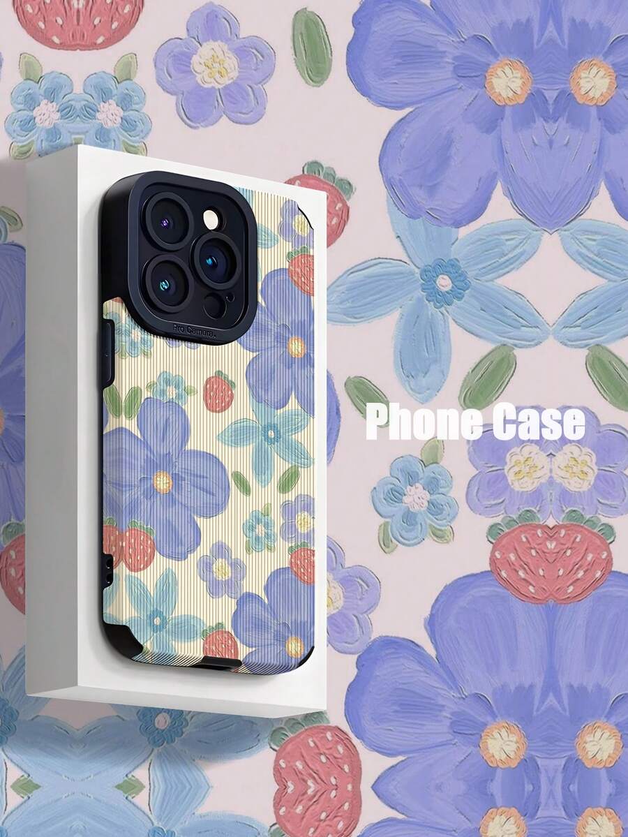 花朵手机壳 1 件花卉图案软彩绘风格手机壳，适用于苹果等机型防水防震防摔防刮 - 彩色 - 查看 1