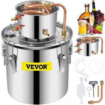 Stainless Steel 5 Gallon Home Distillation Kit With Copper Tube And Built-In Thermometer For DIY Whisky Wine And Brandy Production