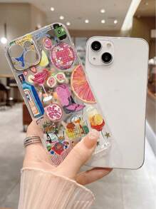 1 pieza Funda de teléfono transparente con ilustración perforada, anti-caída gruesa, impresa, transparente, apta para funda de teléfono/cubierta protectora, compatible con , Galaxy, compatible con Redmi