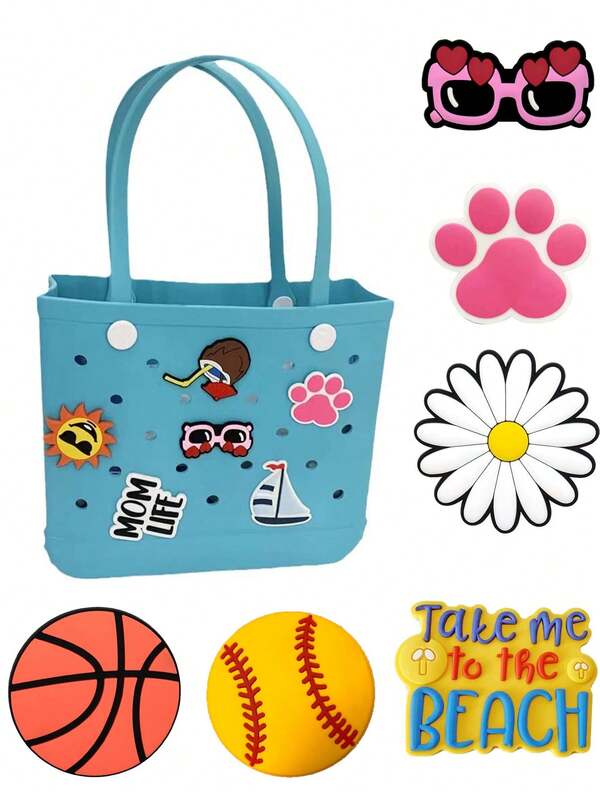 2pcs/Set Beach Bag Accessories, EVA Bag Accessories Charms, Solid Color Versatile Beach Bag Accessories Party Birthday Gifts,Mother'S Day Gift Flower Floral Stickers