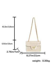 Fashionable Pearl Design Straw Shoulder Bag, Small Square Beach Vacation Handbag - Beige - View 9
