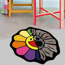 1pc Abstract Sunflower Pattern Carpet, Cartoon Quirky Design Thick Brushed Flocked Contoured Rug, Durable Fluffy Decorative Mat, Suitable For Living Room, Bedroom, Kitchen, Bathroom, Laundry Room, Hallway, Entryway, Game Room, Boy's Leisure Decor, Home Decor