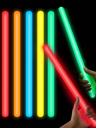 30支14英寸彩色荧光棒，兼具照明和派对装饰功能，在黑暗环境下可持续发光10至12小时。可用于制作手链、项链等。适用于派对、聚会、酒吧、生日、节日、夜总会、玩具、霓虹灯派对用品、照明用品、嘉年华派对用品、婚礼派对用品等。