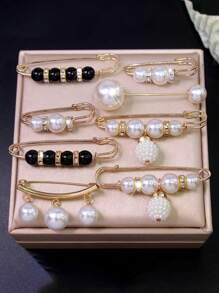 6/8/12pcs/Set Faux Pearl Safety Pins Set, Waist Clips For Pants, Shirts & Dress To Prevent Exposure