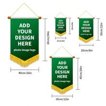 4 pezzi di pennoni personalizzati a forma di scudo con frange, realizzati in fibra di poliestere, stampa monofronte, adatti per eventi aziendali, feste di compleanno, decorazione, colorati, durevoli e resistenti ai colori, ottimi per tifosi e collezionisti