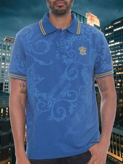 Homme Men's Paris Italy Baroque Short Sleeve Polo Shirt , Button Up Collar Golf Casual Husband