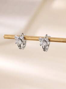 1 Paar romantische, elegante Zirkonia Schleifenohrringe für Frauen, Edelstahl, goldfarben beschichtet, Schleifen-Ohrringe, luxuriöser Hochzeitsschmuck