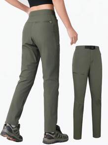 Pantalon cargo outdoor femme, pantalon de randonnée tactique léger avec 4 poches à fermeture éclair, convient pour les activités outdoor, la pêche, le camping, y compris la ceinture, vert