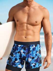 Men's Beach Shorts, Double Layer Swimming Trunks, Fashionable For Summer - Black - View 5