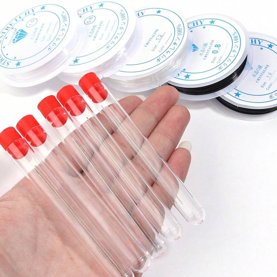 1 Set: Elastic Crystal Thread + 2pcs Beading Needles, DIY Handmade Jewelry Beading Supplies - Beading Needlework Set - View 1
