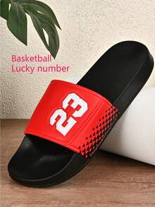 Youth, Campus Student Boy & Girl Indoor Slippers, Bathroom Slippers, Outdoor Beach Slippers, Pool Slippers, Rainy Day Slippers, Soft & Comfortable, Non-Slip Sole, Slippers, Slip-On Sandals, Lucky Number (23) - Red - View 6