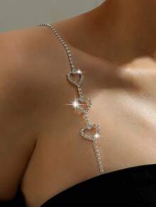 2 件/对可调节水晶心形胸罩肩带饰品，女士胸罩肩链配饰 - 彩色 - 查看 1