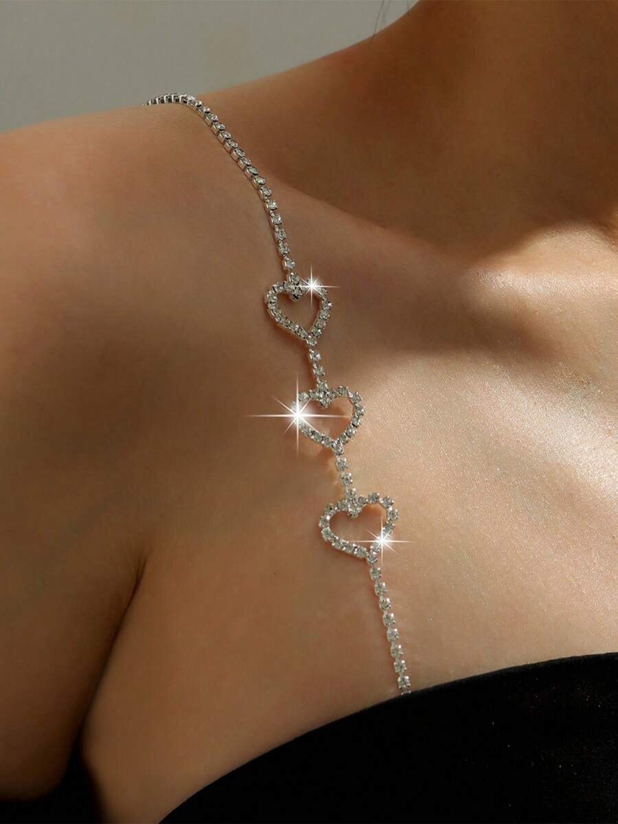 2 件/对可调节水晶心形胸罩肩带饰品，女士胸罩肩链配饰 - 彩色 - 查看 1