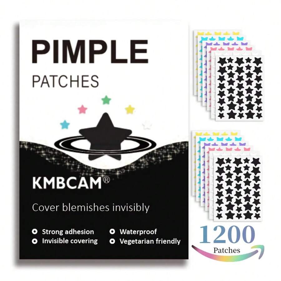 Parches faciales en forma de estrella (6 colores) de 1200/960/720/480/240 piezas, sin fragancia, sin parabenos, unisex adulto, compatibles con todo tipo de piel, sin fragancia, sin componentes incluidos
