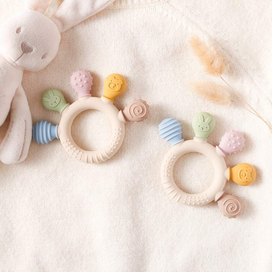 1PC Infant Teething Oral Soothing Stress Relief Toy, Washable Soft Silicone Durable Five-Finger Animal Teether, Easy Grip Multi-Texture Sensory Stimulation, Biting Fun, Newborn Gift Souvenir - 彩色 - 查看 1