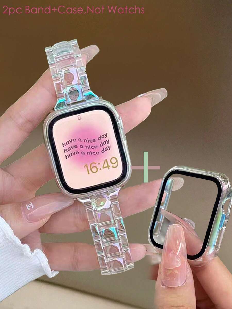 Bộ 2 dây đeo đồng hồ Apple + Vỏ đồng hồ Apple dành cho nữ, Dây đeo cổ tay bằng acrylic nhiều màu, Thiết kế cầu vồng nhiều màu, Nhẹ, Thời trang và dễ thương, Phim bảo vệ màn hình đồng hồ Apple, Vỏ bảo vệ bằng màng cường lực siêu mỏng chống sốc hai trong một, Tương thích với dây đeo đồng hồ Apple 44mm 45mm Ultra 2 49mm 42mm 40mm 38mm 41mm Dây đeo thay thế thời trang Áp dụng cho dòng Ultra 9 8 SE 7 6 5 4 3 2 1 Dây đeo thông minh cho đồng hồ Apple Dây đeo vòng đeo tay cho đồng hồ Apple Phụ kiện đồng hồ Apple. Dây đeo đồng hồ Apple + Vỏ đồng hồ Apple