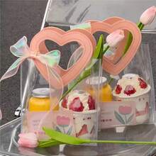 1/3/10个装粉色礼品袋，心形手柄，可重复使用透明塑料礼品包装袋，适用于婚礼、派对、周年纪念、情人节、母亲节、手工礼盒、糖果巧克力袋装饰 - 彩色 - 查看 7