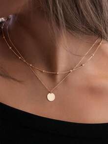 1pc Double-Layer Round Pendant Necklace (Random Number Of Beads) - Yellow Gold - View 1