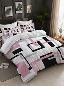 3PCS Geometric Pattern Black Gray Printed Duvet Cover Set (1*Duvet Cover + 2*Pillowcase, Without Core)- Lightweight Breathable Bedding Set For Bedroom & Dorm Room With Geometric Print, Comfortable Coverlet & Bedspread - Easy Care, Hypoallergenic, And Gentle On Skin